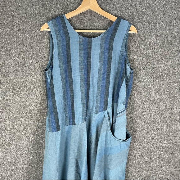Cynthia Ashby Womens Small Twirl Dress Lagenlook Pocket Stripe Asymmetrical Blue - Picture 3 of 11